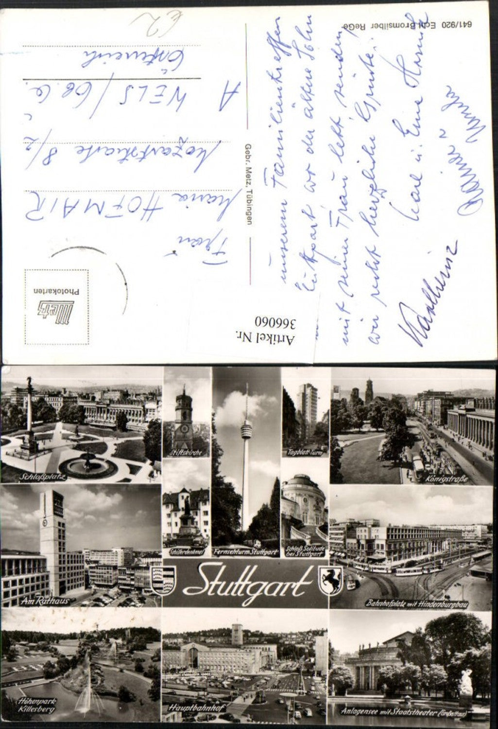 366060,Stuttgart Rathaus Bahnhof Fernsehturm Schloss Theater Mehrbildkarte
