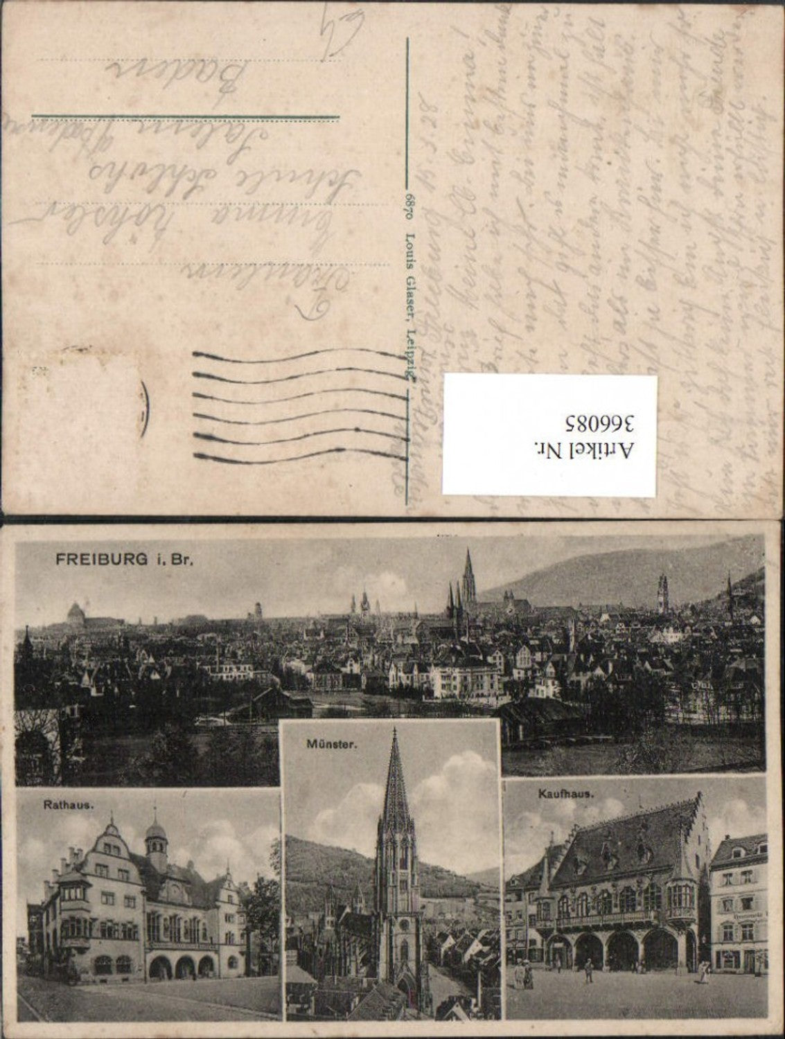 366085,Freiburg im Breisgau Totale Münster Kirche Rathaus Kaufhaus Mehrbildkarte