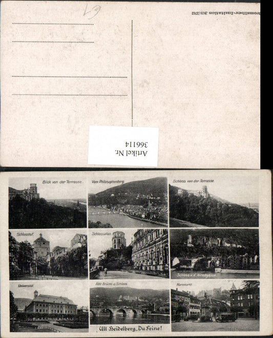 366114, Heidelberg: Overview of the Castle, University, Bridge, Kornmarkt, Multi-view map