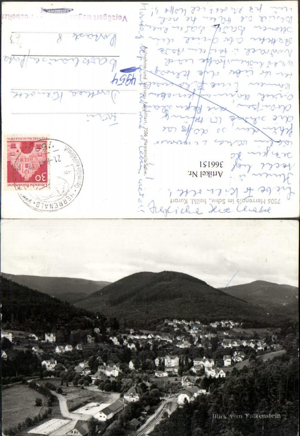366151,Bad Herrenalb Totale Blick vom Falkenstein Stempel fehlende Postleitzahl