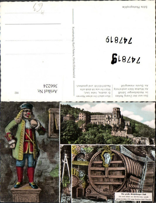 366224, Heidelberg Castle Heidelberg Barrel Dwarf Perkeo Multi-image postcard