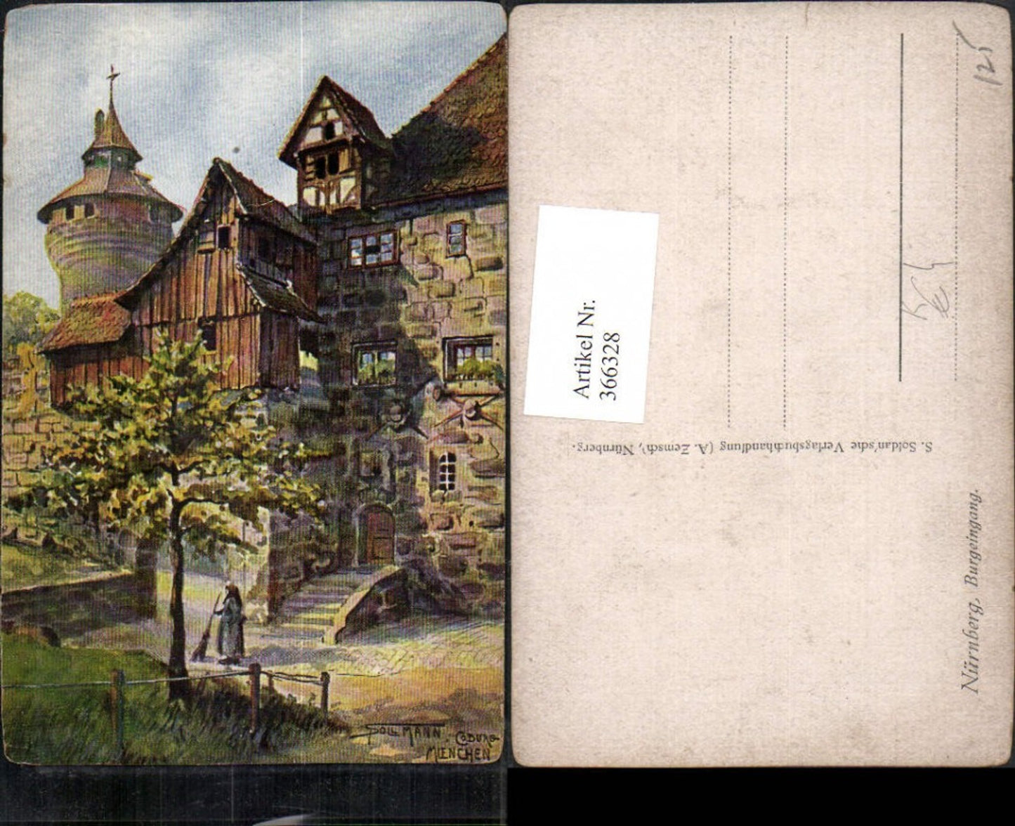 366328,Künstler AK Paul Sollmann Nürnberg Burg Eingang Turm