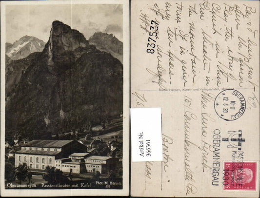 366361,Oberammgerau Passionstheater m. Kofel Bergkulisse Passionsspiele 1930 Stempel