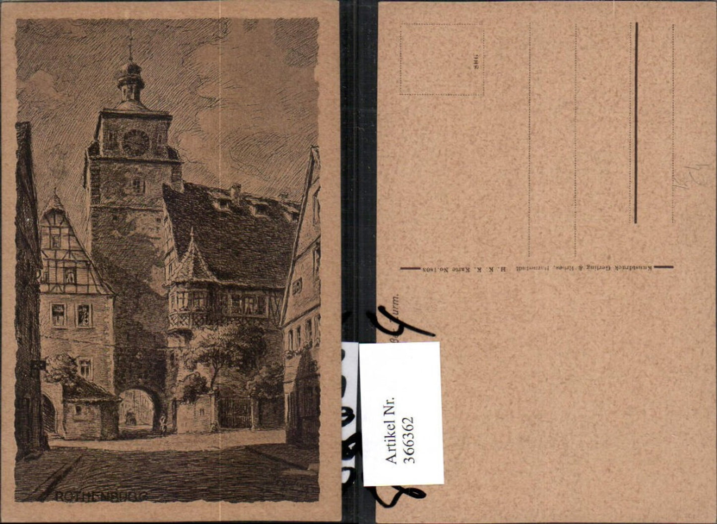 366362,Künstler AK Rothenburg ob d. Tauber Weißer Turm Tor Straßenansicht