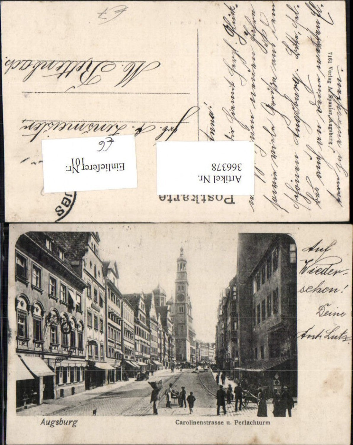 366378,Augsburg Carolinenstraße u. Perlachturm Straßenansicht