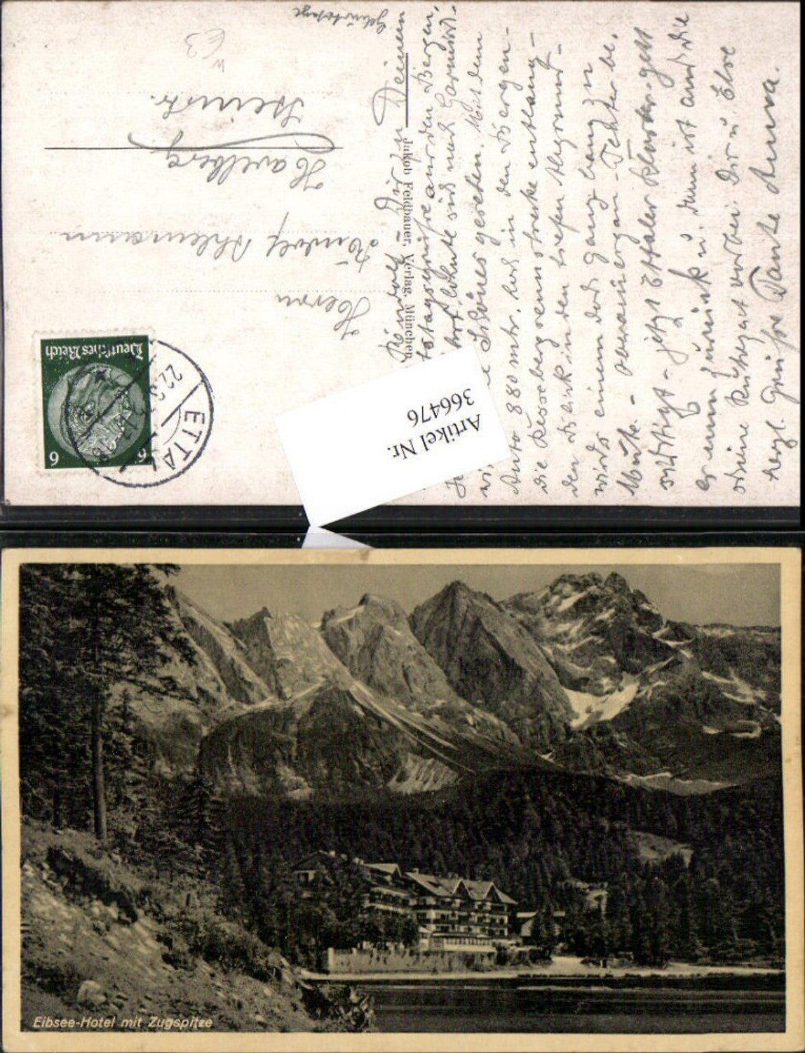 366476,Eibsee b. Grainau Hotel m. Zugspitze Bergkulisse