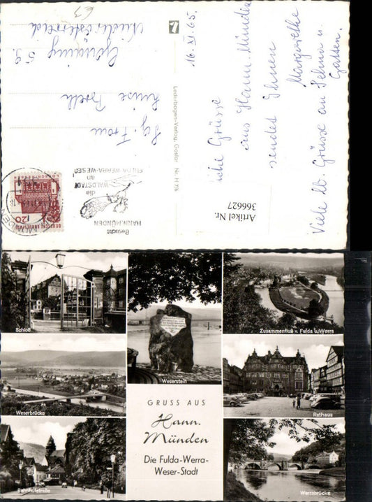 366627,Hannoversch Münden Totale Schloss Weserstein Rathaus Brücke Mehrbildkarte