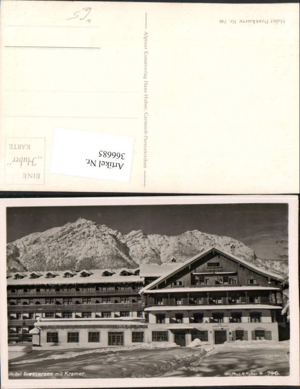 366685,Hotel Rießersee b. Garmisch m. Kramer Bergkulisse Winterbild pub H. Huber 746