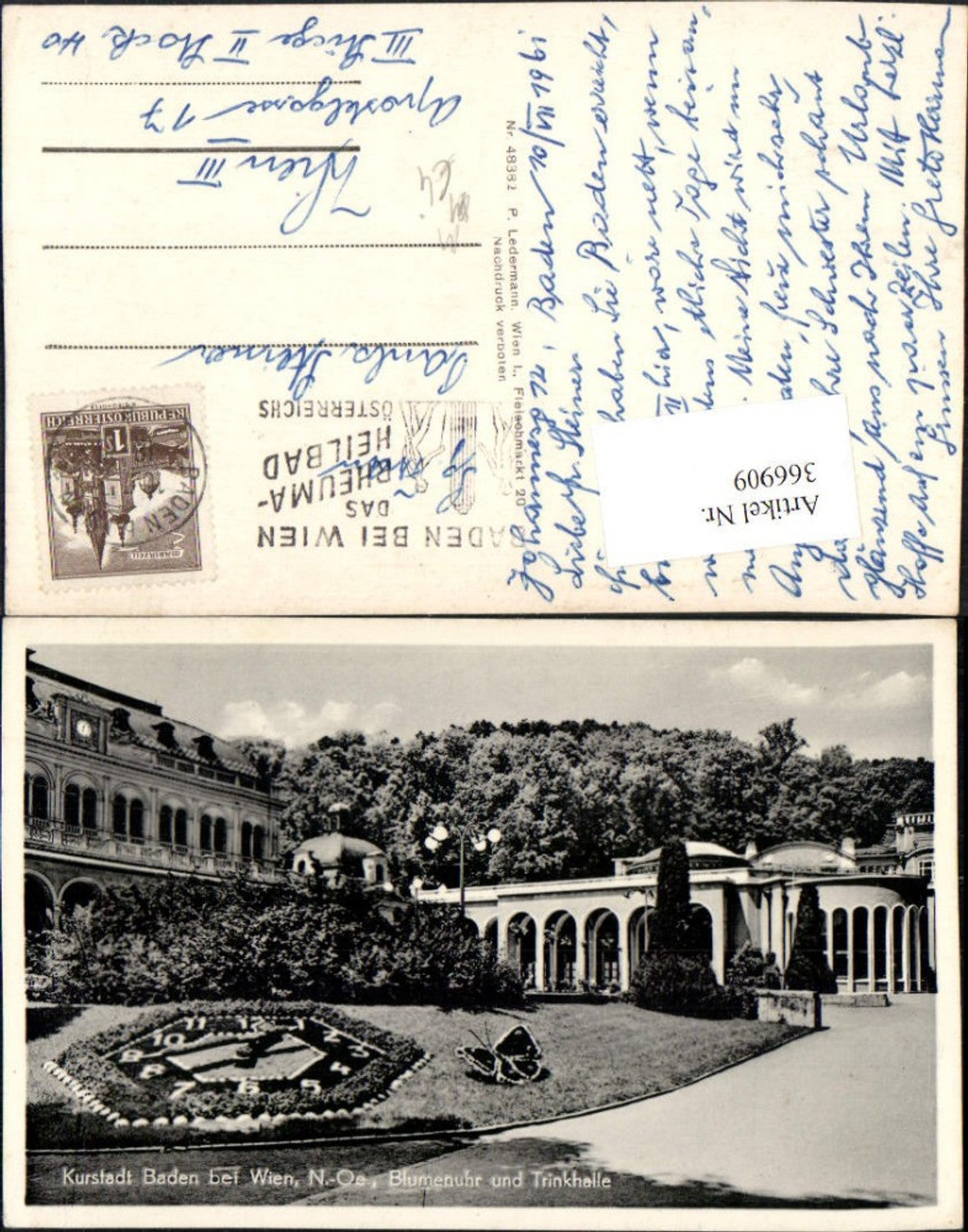 366909,Baden b. Wien Blumenuhr Schmetterling u. Trinkhalle
