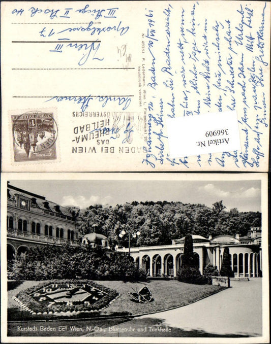 366909,Baden b. Wien Blumenuhr Schmetterling u. Trinkhalle