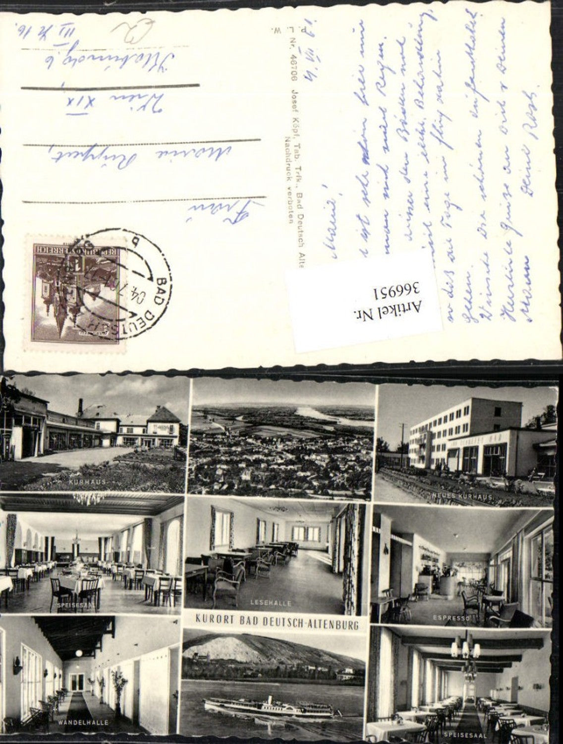 366951,Bad Deutsch-Altenburg Totale Kurhaus Speisesaal Dampfer Mehrbildkarte