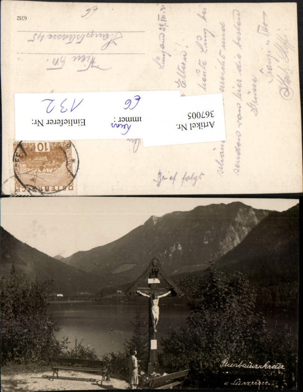 367005,Steinbauernkreuz Kruzifix am Lunzersee b. Lunz Bergkulisse