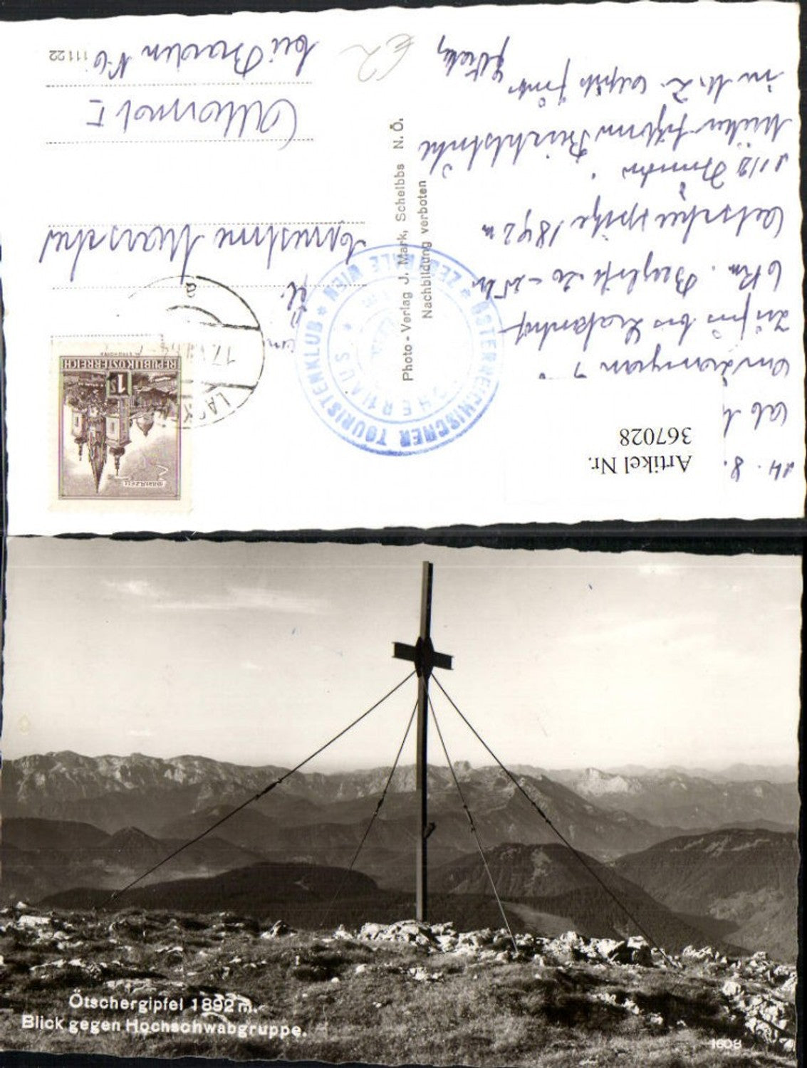 367028,Ötschergipfel b. Lackenhof Kreuz geg. Hochschwabgruppe Bergkulisse