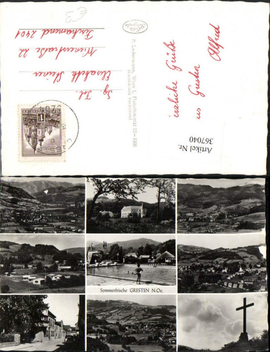 367040,Gresten Totale Schloss Freibad Schwimmbad Kreuz Mehrbildkarte