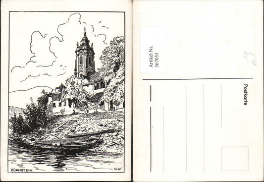 367055,Künstler AK Dürnstein in der Wachau Kirchenturm