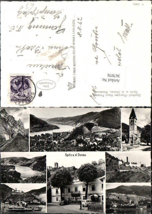 367076,Spitz an d. Donau Totale Gasthof Haus Prankl Kirche Dampfer Ruine Mehrbildkarte