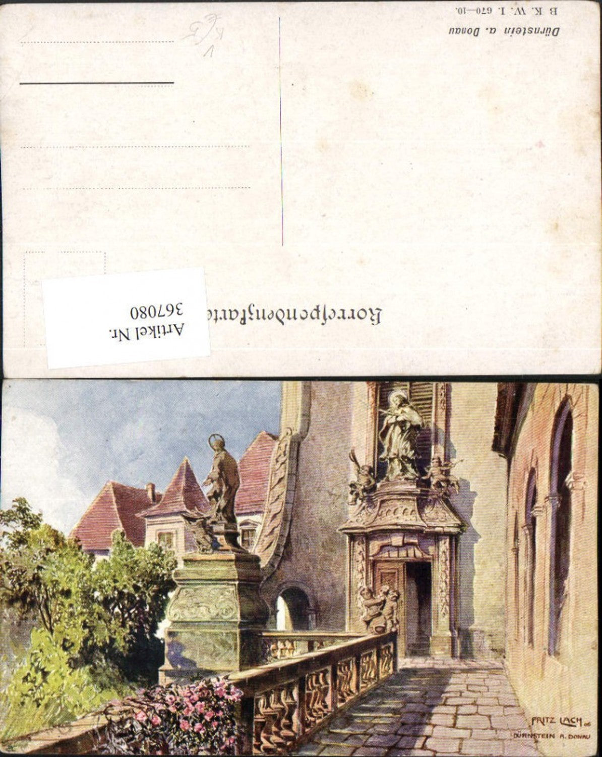 367080,Künstler AK Fritz Lach Dürnstein an d. Donau Stift Partie pub B.K.W.I. 670/10