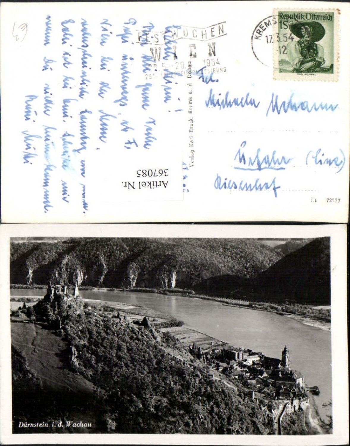 367085,Dürnstein in d. Wachau Totale m. Ruine