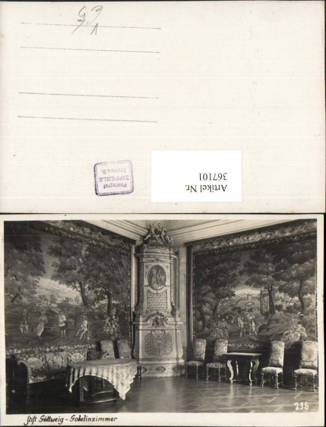 367101,Foto AK Stift Göttweig Gobelinzimmer Innenansicht pub Foto J. Zipperle