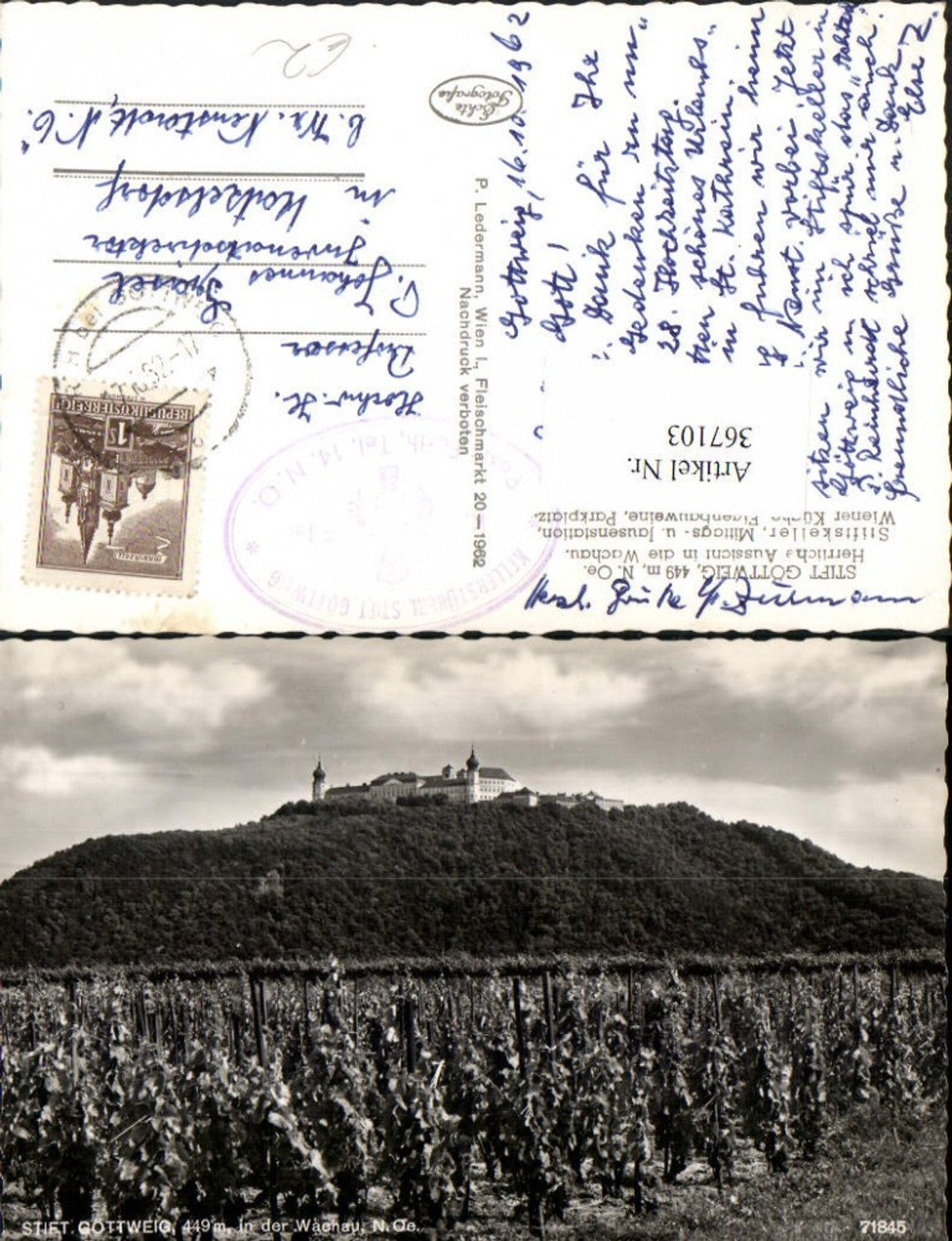 367103,Blick zum Stift Göttweig in d. Wachau Weinreben