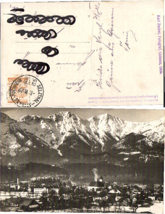 65924,FotoAK Goisern Ortsrand 1929 Bahnpost Selzthal Attnang