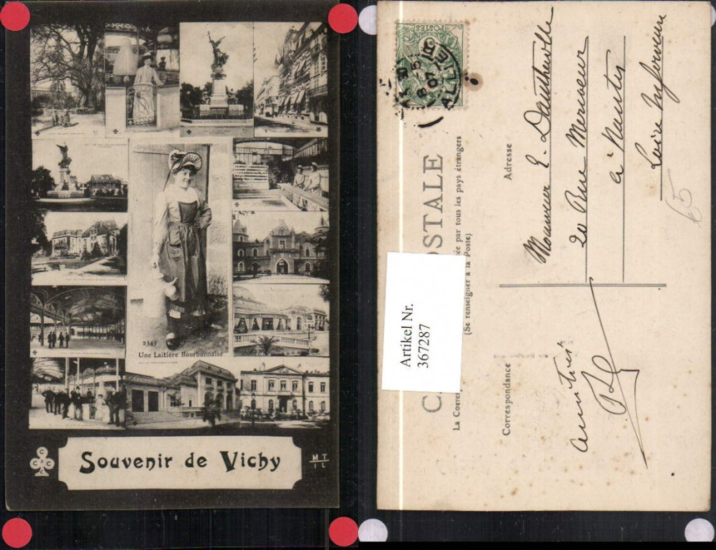 367287,Auvergne Allier Vichy Frau in Tracht Kurhaus Denkmal Mehrbildkarte