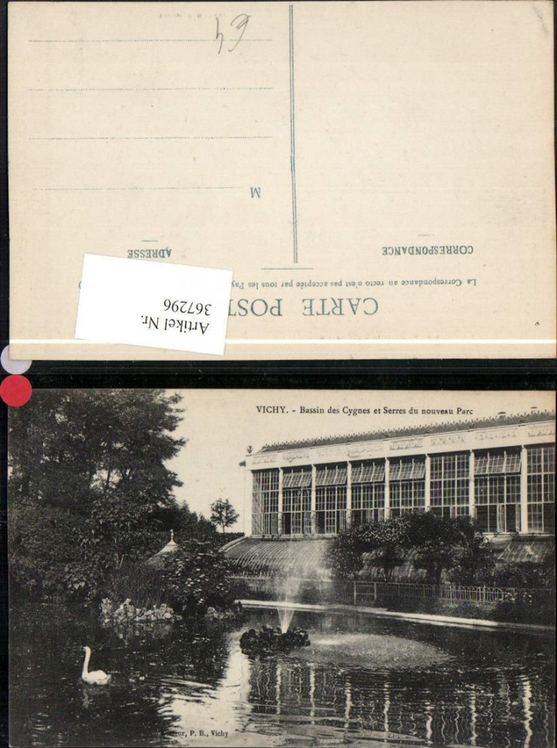 367296,Auvergne Allier Vichy Bassin des Cygnes et Serres du nouveau Parc Swan