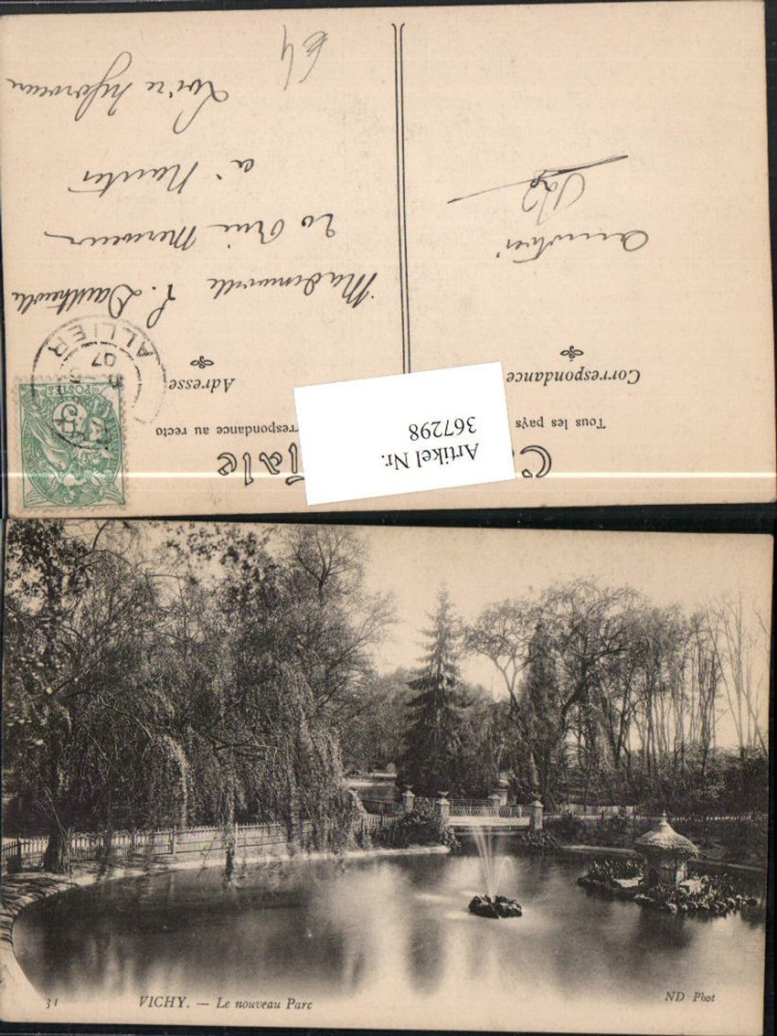 367298,Auvergne Allier Vichy Le nouveau Parc Park Wasserbecken Brücke