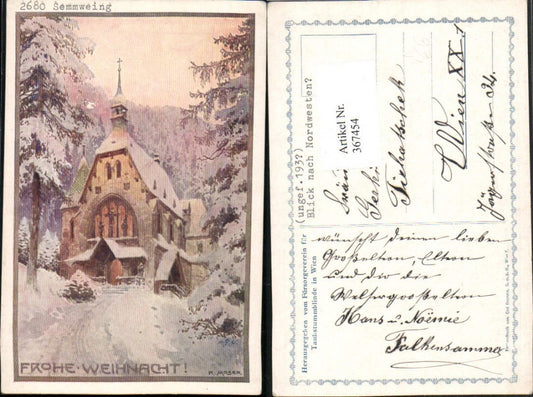 367454,Künstler AK R. Moser Semmering Kirche Winterbild pub Fürsorgeverein Taubstummblinde Wien