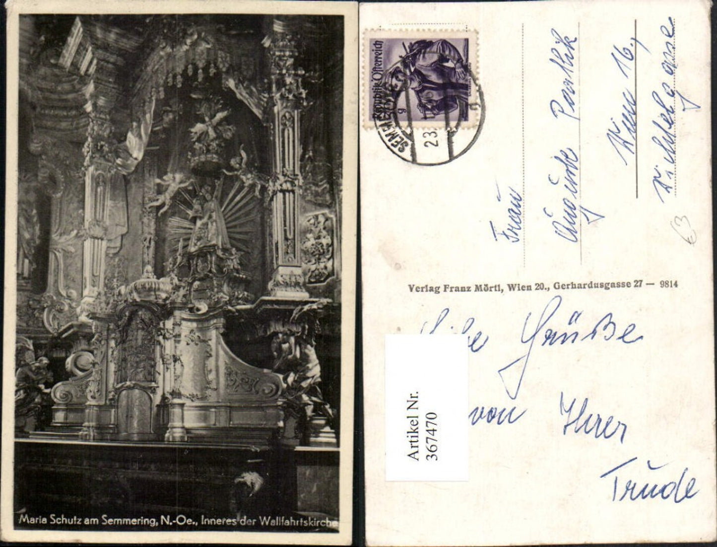 367470,Maria Schutz am Semmering Wallfahrtskirche Kirche Innenansicht