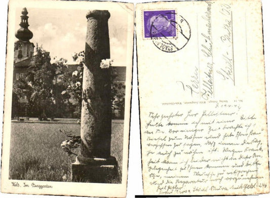 66172, photo postcard Wels scene in the castle garden