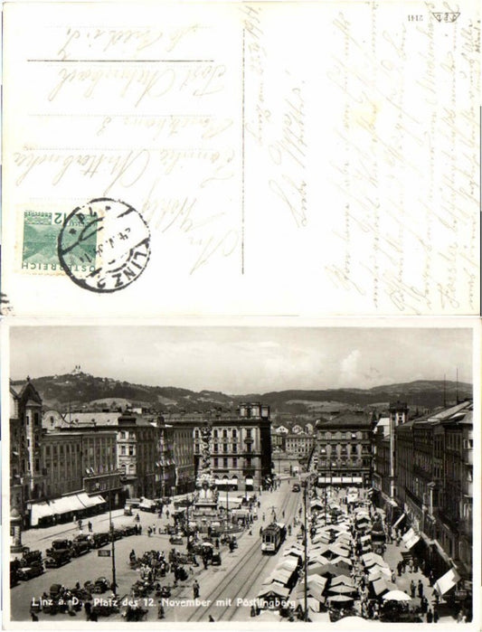 66175, Linz on the Danube Tram at the Market 1934