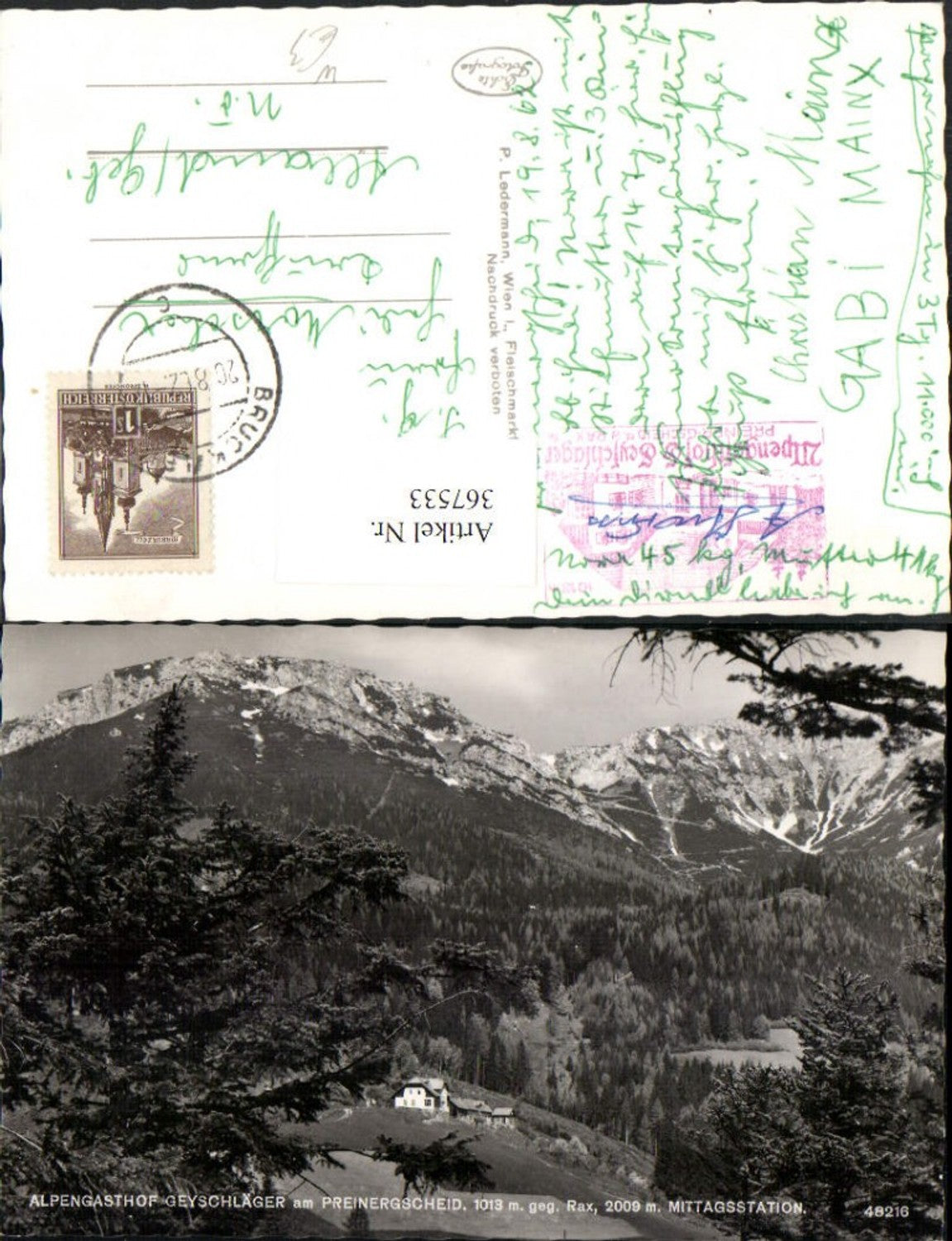 367533,Alpengasthof Geyschläger am Preinergscheid b. Prein geg. Rax Bergkulisse