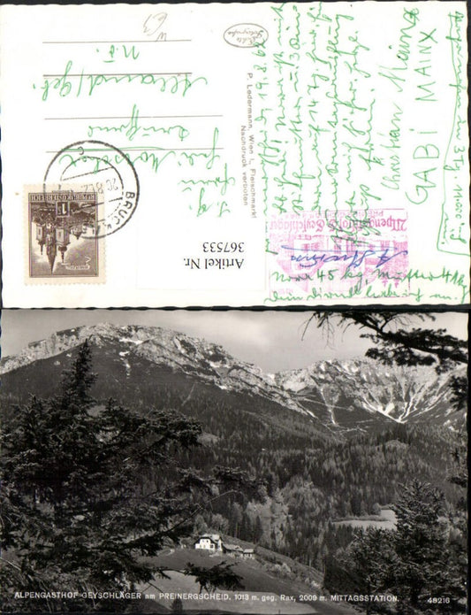 367533,Alpengasthof Geyschläger am Preinergscheid b. Prein geg. Rax Bergkulisse