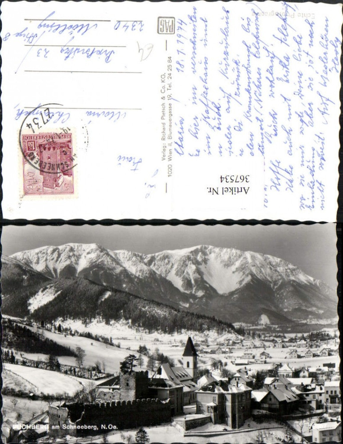 367534,Puchberg am Schneeberg Teilansicht Kirche Bergkulisse Winterbild
