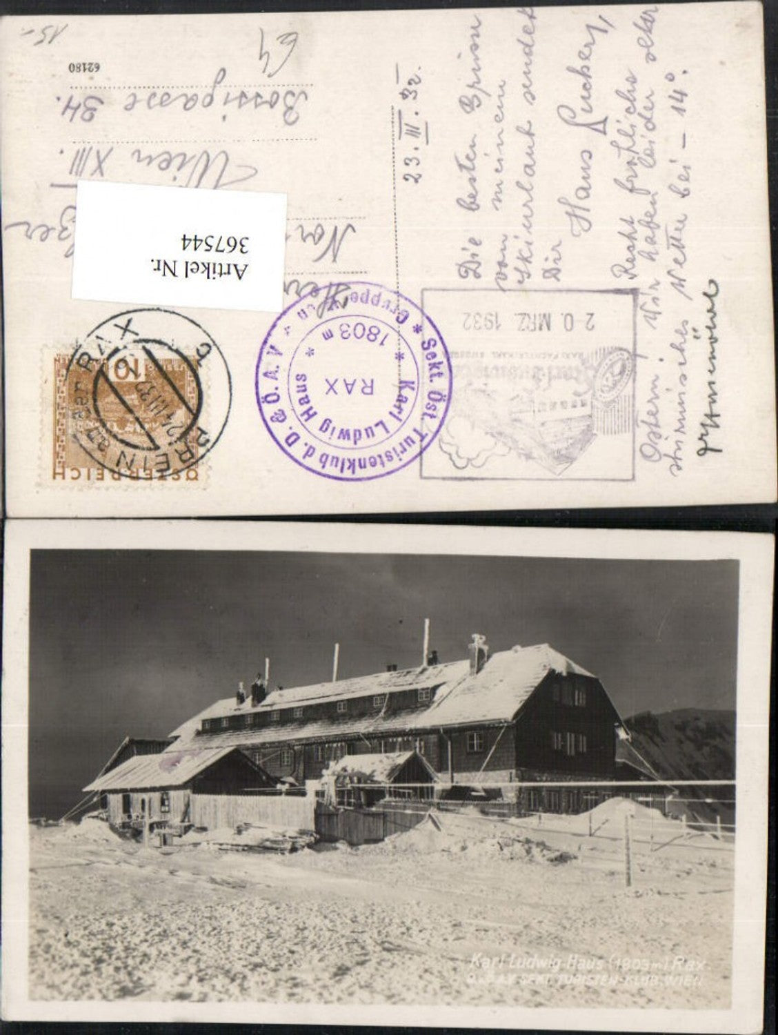 367544,Rax Karl Ludwig-Haus Berghütte b. Prein Winterbild