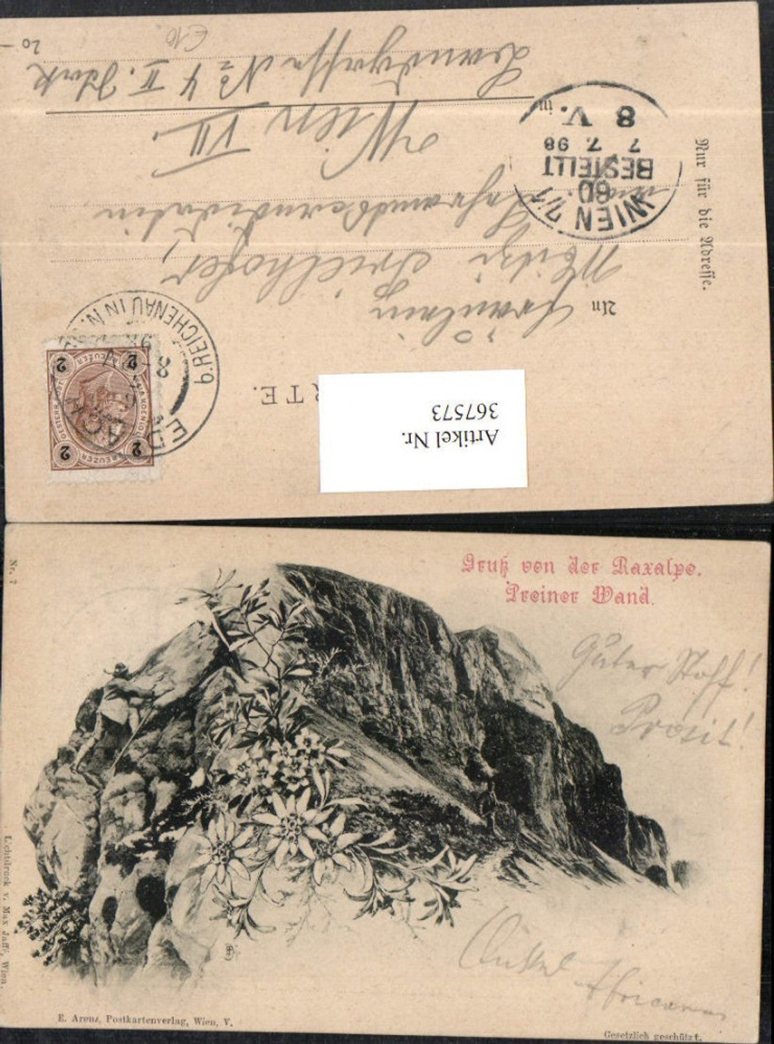 367573,Gruß von d. Raxalpe Preinerwand b. Prein Kletterer Felswand Edelweiß