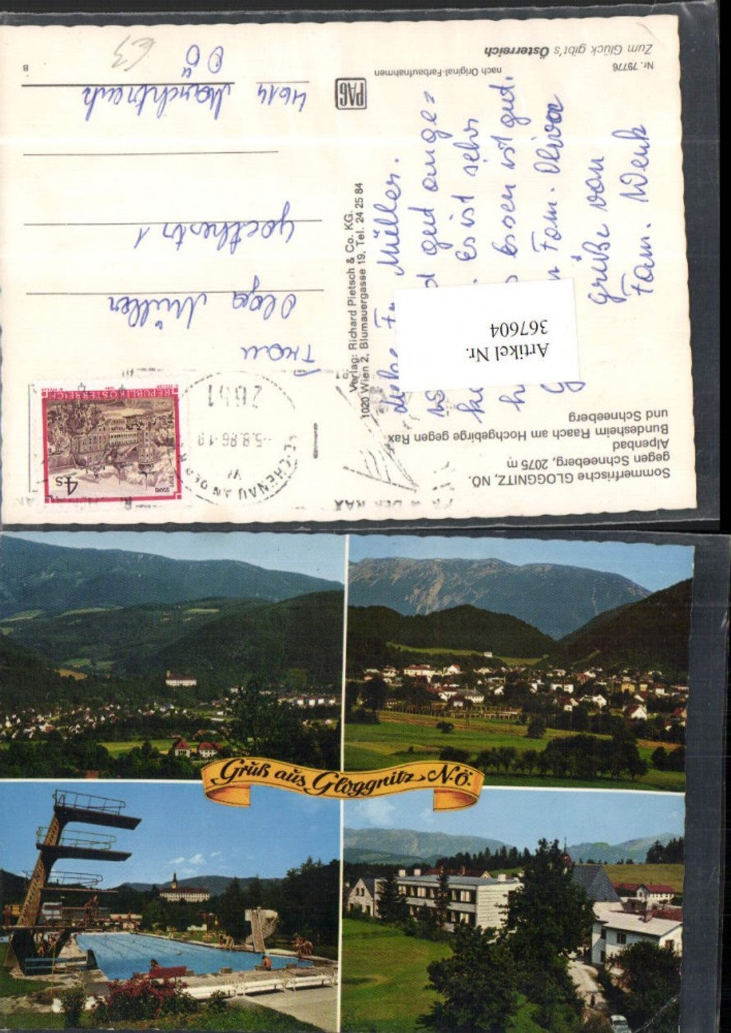 367604,Gloggnitz Totale Alpenbad Freibad Bundesheim Raach Mehrbildkarte