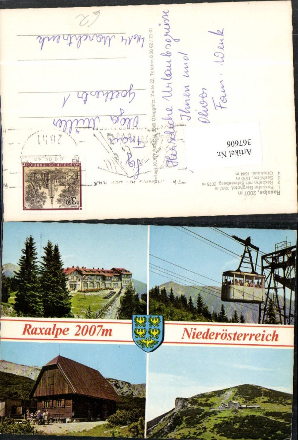 367606,Raxalpe Seilbahn Berghotel Seehütte Ottohaus b. Reichenau Mehrbildkarte