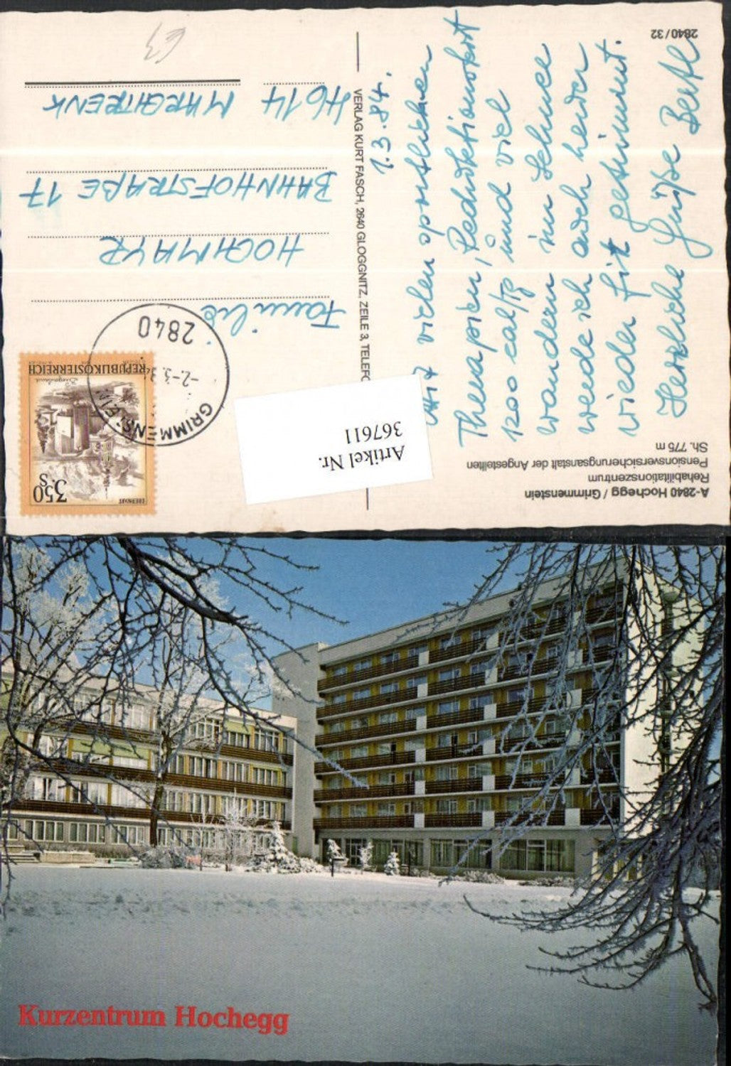 367611,Hochegg Grimmenstein Rehabilitationszentrum Winterbild