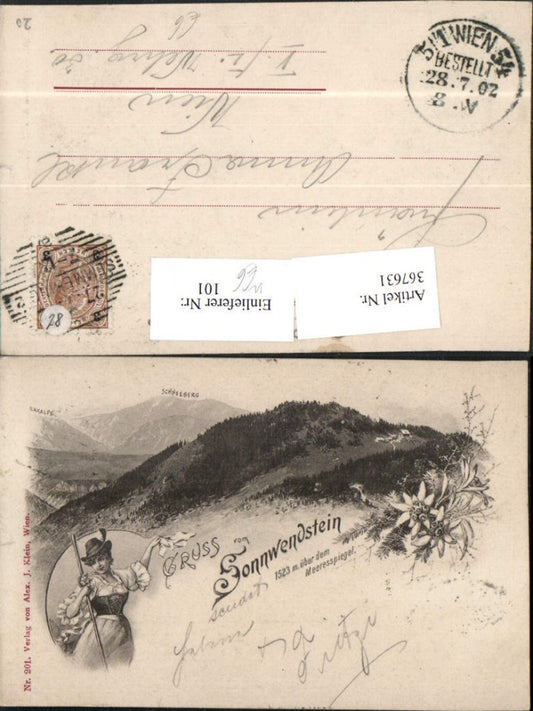 367631,Gruß vom Sonnwendstein b. Semmering Bergkulisse Frau Tracht