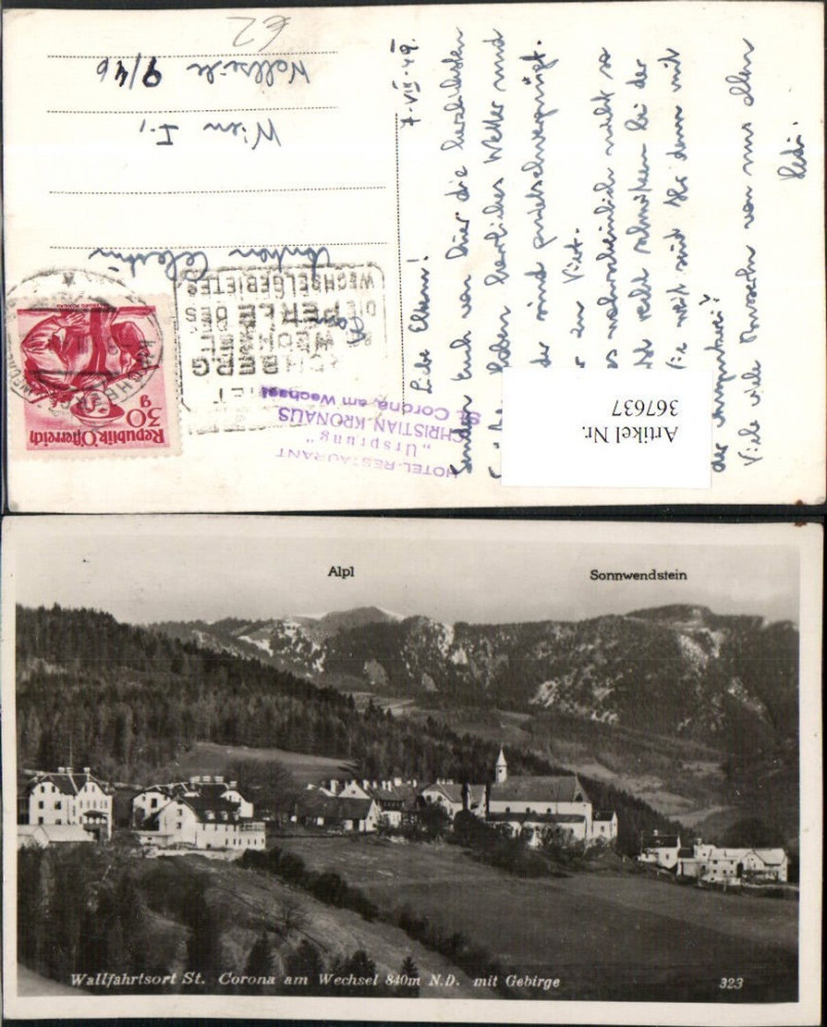 367637,St. Corona am Wechsel Totale m. Gebirge Bergkulisse