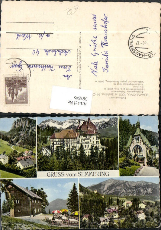 367645,Gruß vom Semmering Südbahnhotel Kircherl Villenviertel Mehrbildkarte