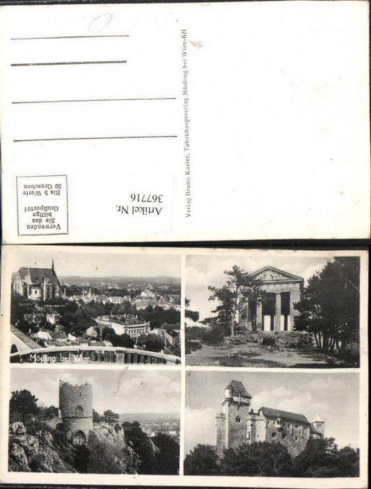 367716,Mödling Teilansicht Kirche Burg Liechtenstein Schwarzer Turm Mehrbildkarte