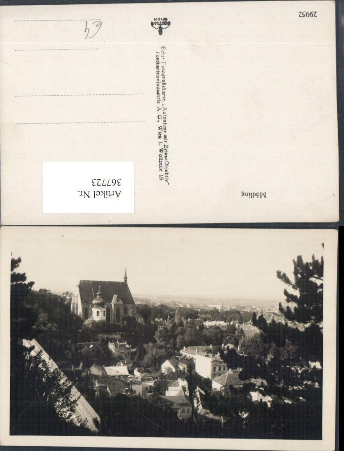 367723,Mödling Teilansicht m. Kirche u. Aquädukt