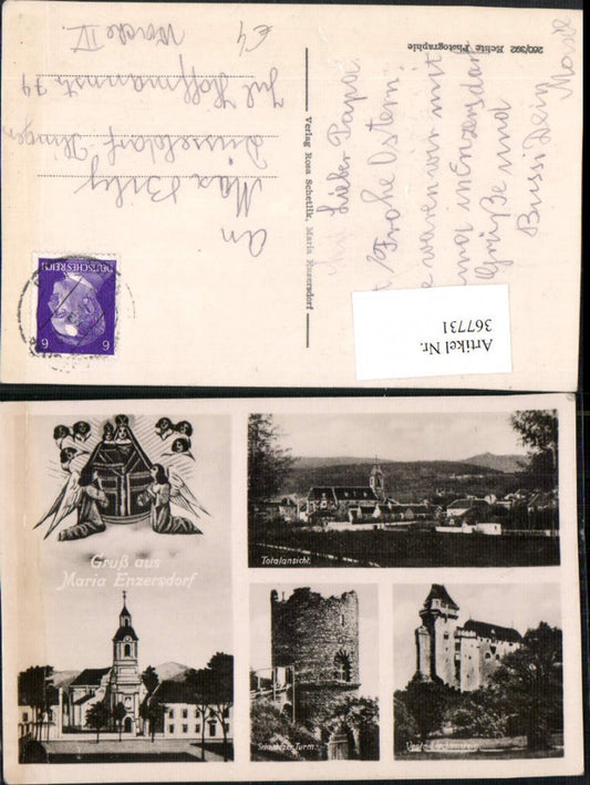 367731,Maria Enzersdorf Totale Kirche Schwarzer Turm Burg Liechtenstein Mehrbildkarte