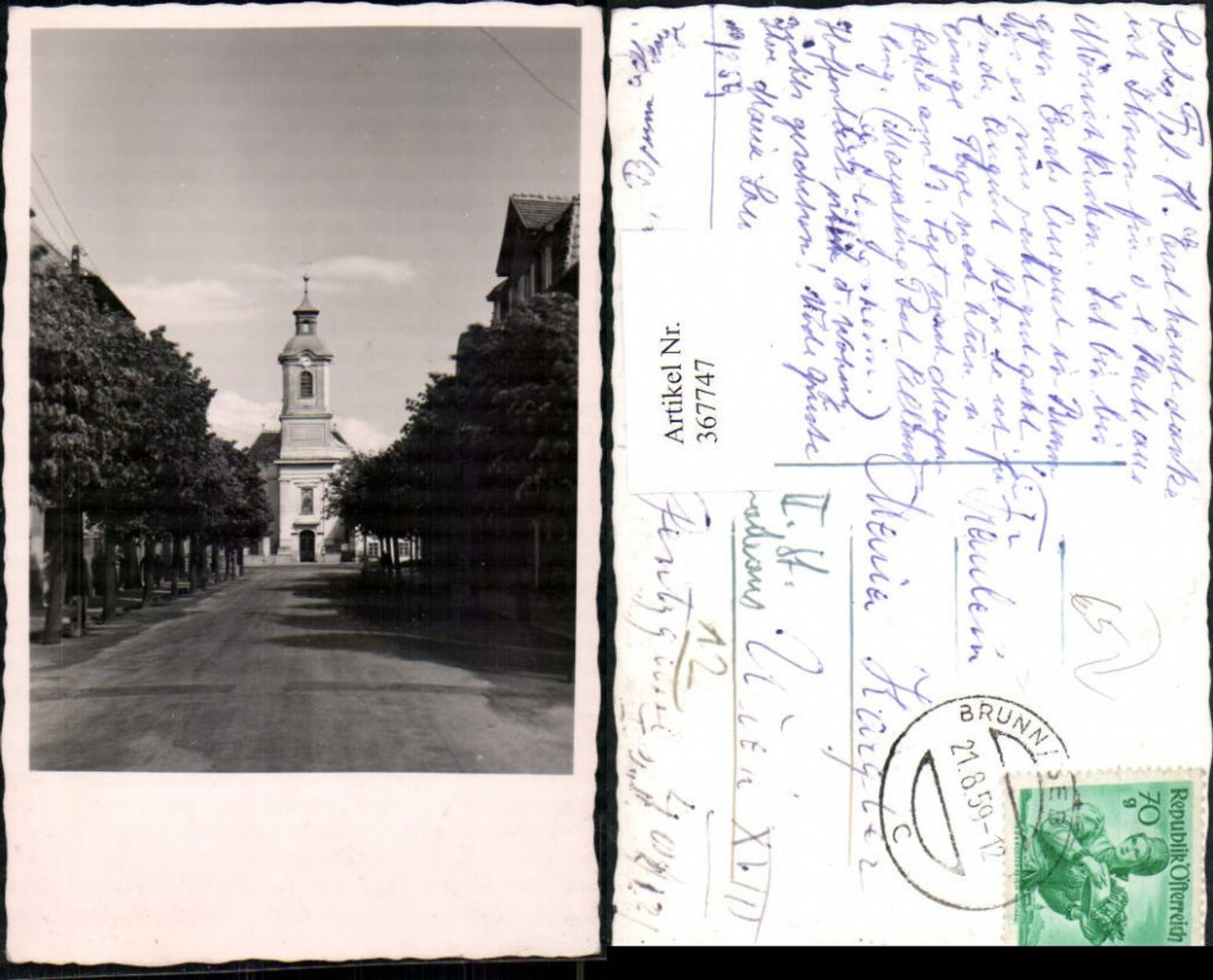 367747,Foto AK Maria Enzersdorf Kirche Straßenansicht