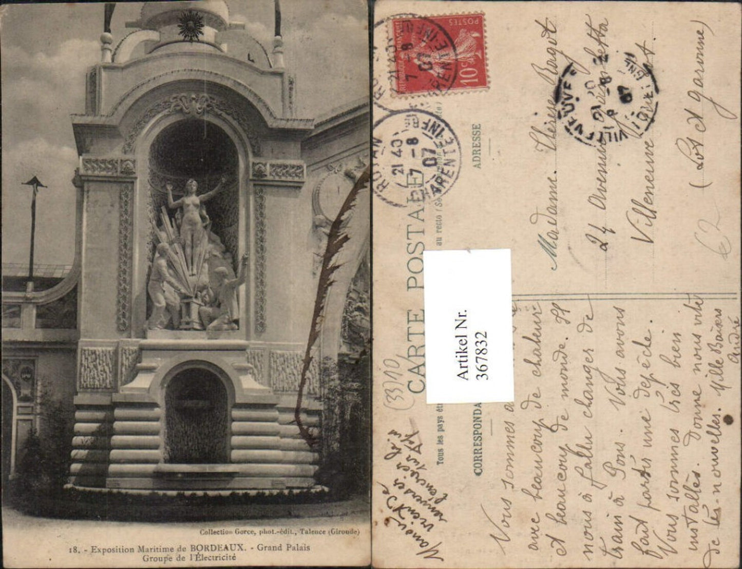 367832,Aquitanien Gironde Bordeaux Exposition Maritime Grand Palais Groupe de Electricite Statue