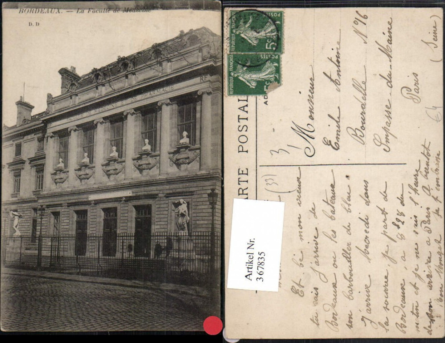 367835,Aquitanien Gironde Bordeaux La Faculte de Medecine Medizinschule Gebäude