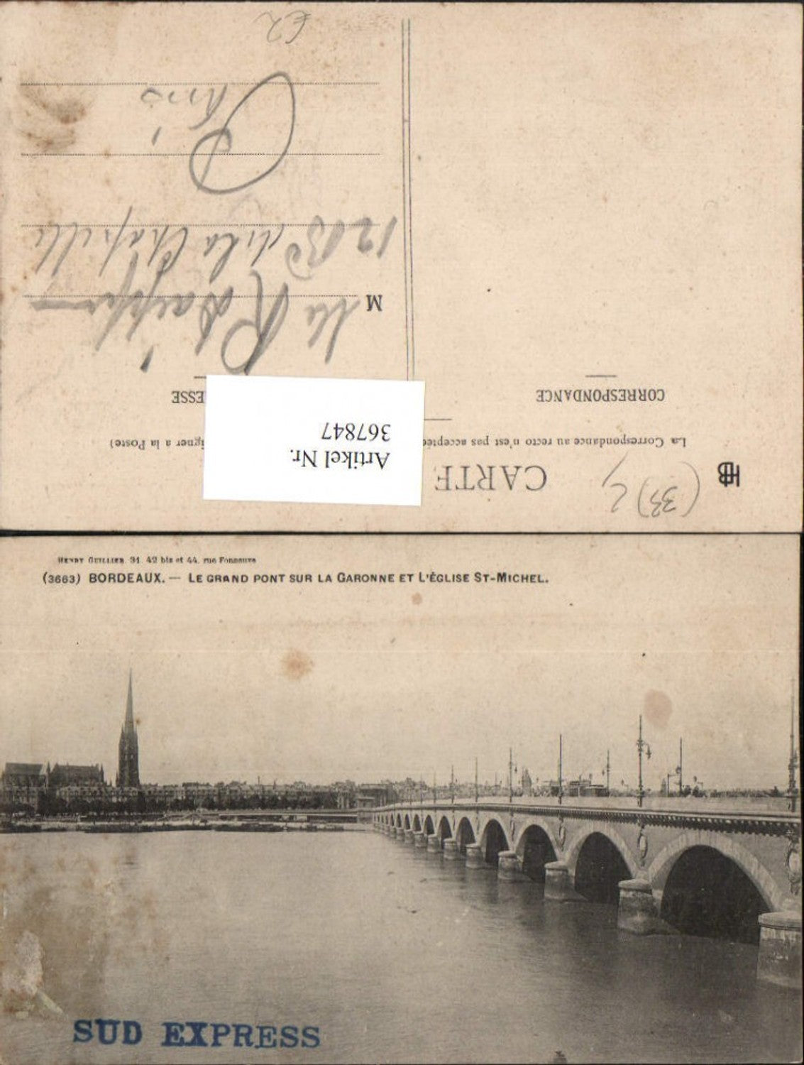 367847,Aquitanien Gironde Bordeaux Le Grand Pont sur la Garonne et Eglise St-Michel Brücke